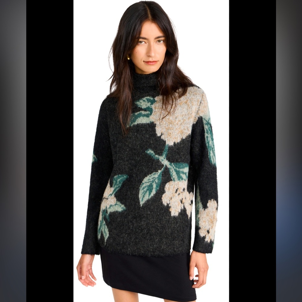 VINCE Floral Print Brushed Funnel Neck Sweater